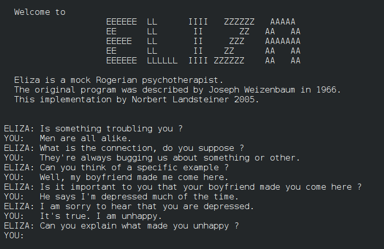 A recorded conversation with ELIZA, one of the first chatbot programs, created in 1966